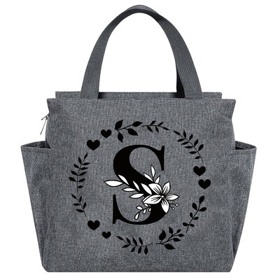 Geantă de prânz Geantă termică estetică Buzunar de culoare gri Drăguț Ghirlandă dulce Seria de scrisori Tote cu imprimare Geantă pentru depozitarea alimentelor Copil convenabil