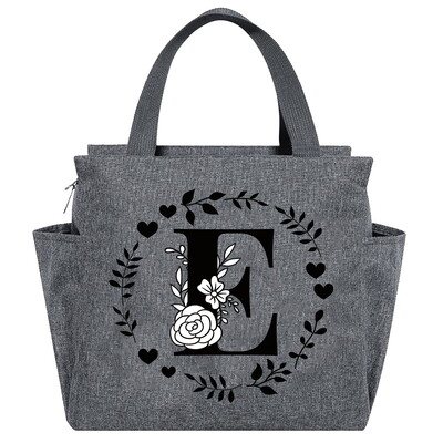Geantă de prânz Geantă termică estetică Buzunar de culoare gri Drăguț Ghirlandă dulce Seria de scrisori Tote cu imprimare Geantă pentru depozitarea alimentelor Copil convenabil