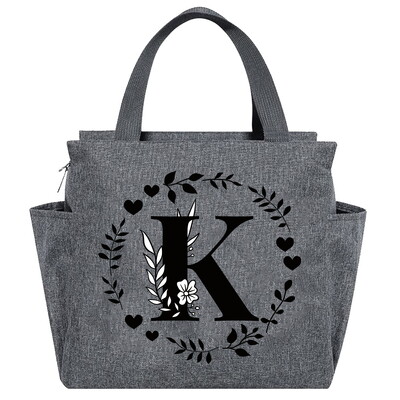 Geantă de prânz Geantă termică estetică Buzunar de culoare gri Drăguț Ghirlandă dulce Seria de scrisori Tote cu imprimare Geantă pentru depozitarea alimentelor Copil convenabil