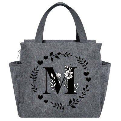 Geantă de prânz Geantă termică estetică Buzunar de culoare gri Drăguț Ghirlandă dulce Seria de scrisori Tote cu imprimare Geantă pentru depozitarea alimentelor Copil convenabil