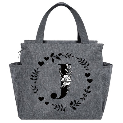 Geantă de prânz Geantă termică estetică Buzunar de culoare gri Drăguț Ghirlandă dulce Seria de scrisori Tote cu imprimare Geantă pentru depozitarea alimentelor Copil convenabil
