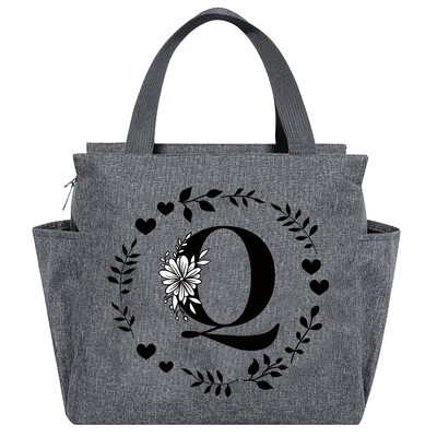 Geantă de prânz Geantă termică estetică Buzunar de culoare gri Drăguț Ghirlandă dulce Seria de scrisori Tote cu imprimare Geantă pentru depozitarea alimentelor Copil convenabil