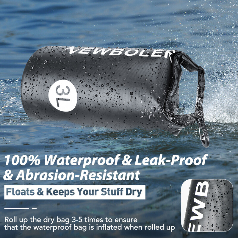 NEWBOLER 3L vandeniui atsparus sausas krepšys, skirtas stovyklavimui „Drift Trekking“ plaukimo krepšys, plaustais baidarėmis, žygiams žvejybai lauke