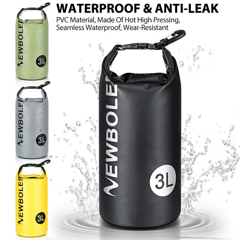 NEWBOLER 3L vandeniui atsparus sausas krepšys, skirtas stovyklavimui „Drift Trekking“ plaukimo krepšys, plaustais baidarėmis, žygiams žvejybai lauke
