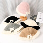 2024 Nouă pălărie coreeană cu găleată, toamnă iarnă, pălărie de pescar, elegantă cu blană artificială, cu protecție pentru urechi, pălărie cu curea, șapcă Panama