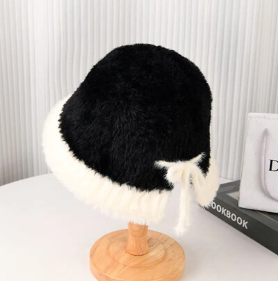 2024 Nouă pălărie coreeană cu găleată, toamnă iarnă, pălărie de pescar, elegantă cu blană artificială, cu protecție pentru urechi, pălărie cu curea, șapcă Panama