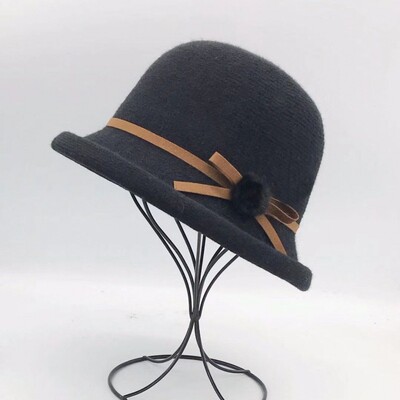 Pălărie de găleată din lână, fundă de toamnă și iarnă pentru femei, versiunea coreeană, versatilă, japoneză, cupola, pălărie de bazin, retro pălărie britanică, maree