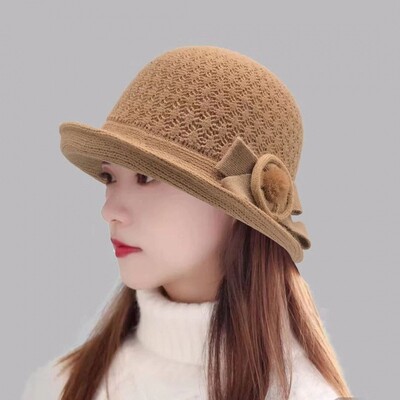 Pălărie de găleată din lână, fundă de toamnă și iarnă pentru femei, versiunea coreeană, versatilă, japoneză, cupola, pălărie de bazin, retro pălărie britanică, maree