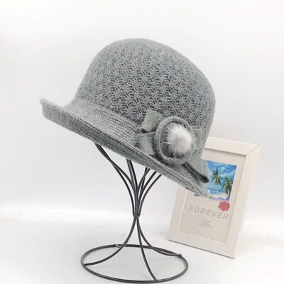 Pălărie de găleată din lână, fundă de toamnă și iarnă pentru femei, versiunea coreeană, versatilă, japoneză, cupola, pălărie de bazin, retro pălărie britanică, maree