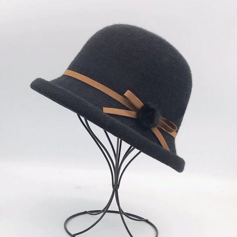 Pălărie de găleată din lână, fundă de toamnă și iarnă pentru femei, versiunea coreeană, versatilă, japoneză, cupola, pălărie de bazin, retro pălărie britanică, maree
