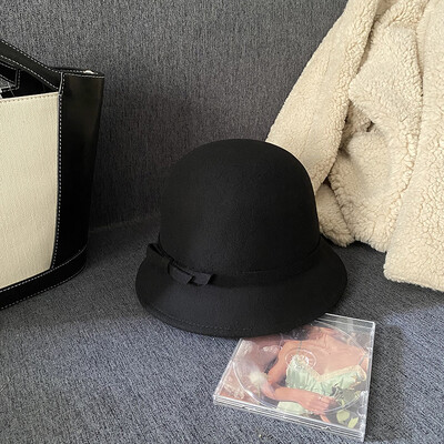 2024. gada rudens pavasaris Fedoras sieviešu cepure Eleganta vintage bantīte vilnas dāmu cepure kupols filca kāzu baznīcas džeza cepure, sieviešu bowler