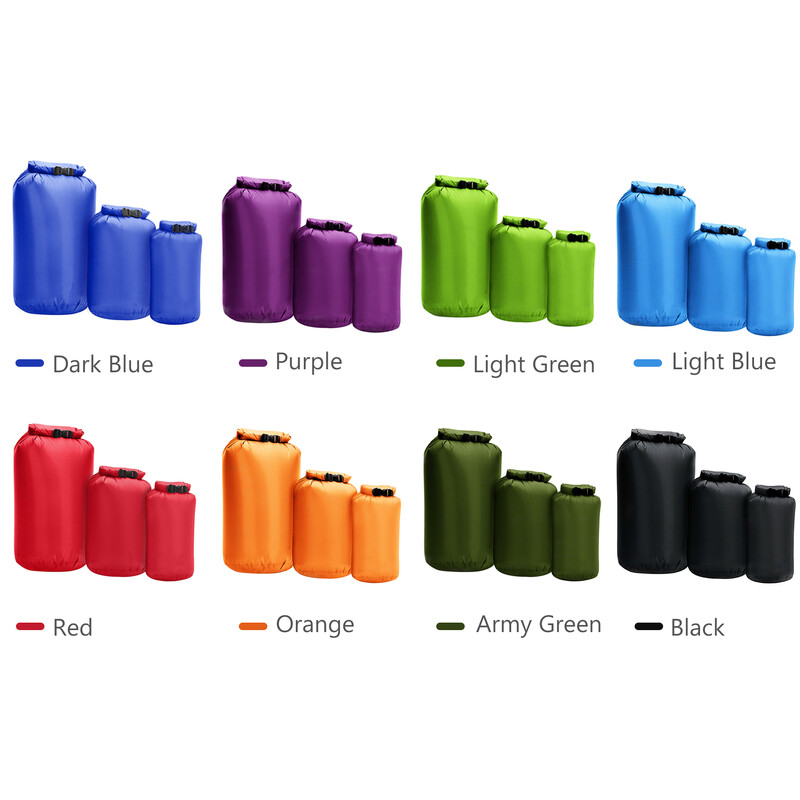 3 vnt Neperšlampamas sausas krepšys suvyniojamas sausas maišas paplūdimio veiklai plaukimas baidarėmis žvejyba plaukimas vandeniui atsparus krepšys