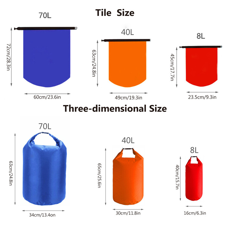3 vnt Neperšlampamas sausas krepšys suvyniojamas sausas maišas paplūdimio veiklai plaukimas baidarėmis žvejyba plaukimas vandeniui atsparus krepšys