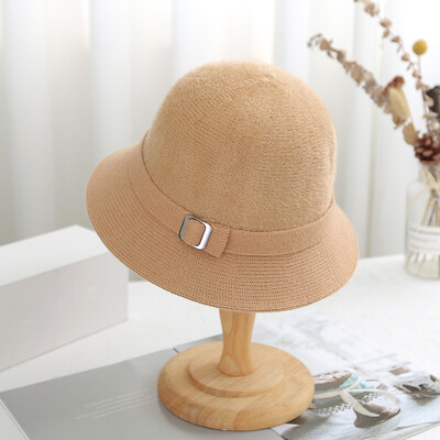 Nouă pălărie de găleată tricotată de iarnă pentru femei, îngroșată, caldă, de culoare uni, șapcă de pescar de pluș, pentru doamne, elegante, în aer liber, pălării de soare cu protecție solară