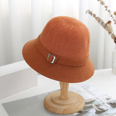 Nouă pălărie de găleată tricotată de iarnă pentru femei, îngroșată, caldă, de culoare uni, șapcă de pescar de pluș, pentru doamne, elegante, în aer liber, pălării de soare cu protecție solară