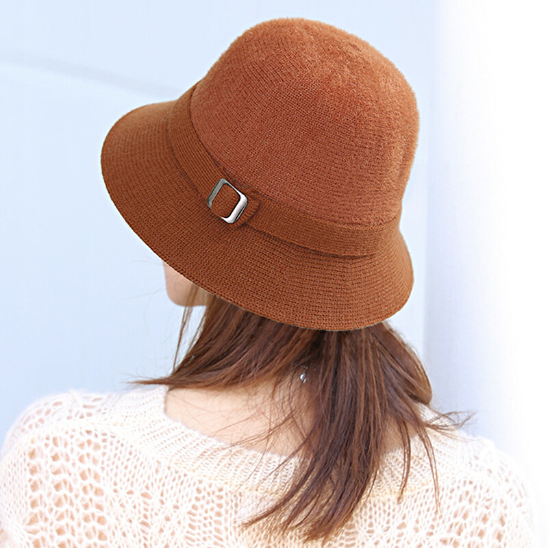 Nouă pălărie de găleată tricotată de iarnă pentru femei, îngroșată, caldă, de culoare uni, șapcă de pescar de pluș, pentru doamne, elegante, în aer liber, pălării de soare cu protecție solară