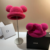 2024 Moda Toamna Iarna Pălărie de găleată caldă Urs Ureche Minge Pălărie de pescar de pluș Încălzitor moale Pălărie de bazin groasă Pălărie de găleată de protecție