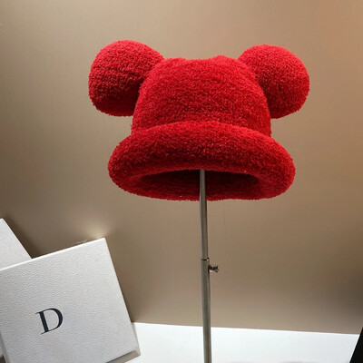 2024 Moda Toamna Iarna Pălărie de găleată caldă Urs Ureche Minge Pălărie de pescar de pluș Încălzitor moale Pălărie de bazin groasă Pălărie de găleată de protecție