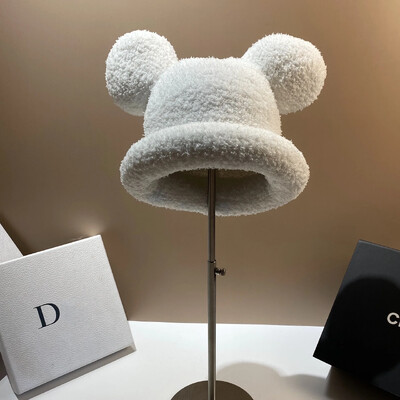 2024 Moda Toamna Iarna Pălărie de găleată caldă Urs Ureche Minge Pălărie de pescar de pluș Încălzitor moale Pălărie de bazin groasă Pălărie de găleată de protecție
