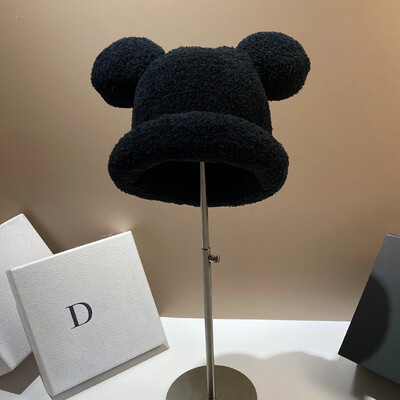 2024 Moda Toamna Iarna Pălărie de găleată caldă Urs Ureche Minge Pălărie de pescar de pluș Încălzitor moale Pălărie de bazin groasă Pălărie de găleată de protecție