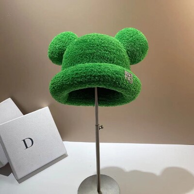 2024 Moda Toamna Iarna Pălărie de găleată caldă Urs Ureche Minge Pălărie de pescar de pluș Încălzitor moale Pălărie de bazin groasă Pălărie de găleată de protecție