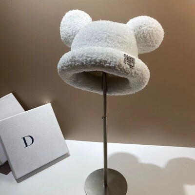 2024 Moda Toamna Iarna Pălărie de găleată caldă Urs Ureche Minge Pălărie de pescar de pluș Încălzitor moale Pălărie de bazin groasă Pălărie de găleată de protecție