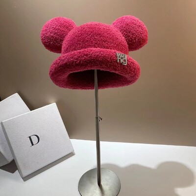 2024 Moda Toamna Iarna Pălărie de găleată caldă Urs Ureche Minge Pălărie de pescar de pluș Încălzitor moale Pălărie de bazin groasă Pălărie de găleată de protecție