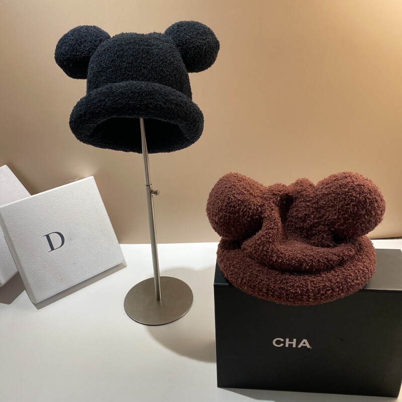 2024 Moda Toamna Iarna Pălărie de găleată caldă Urs Ureche Minge Pălărie de pescar de pluș Încălzitor moale Pălărie de bazin groasă Pălărie de găleată de protecție