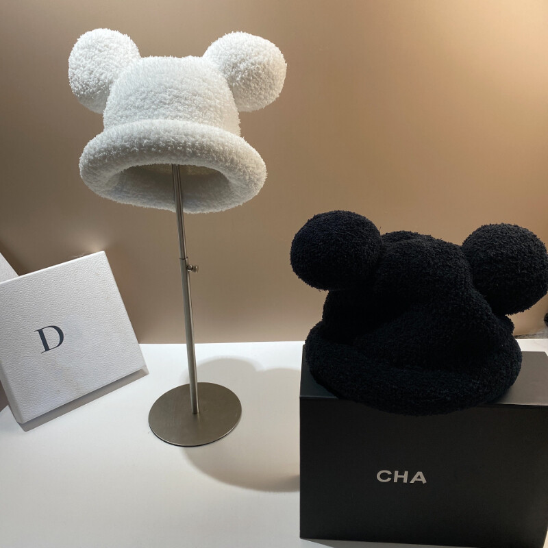 2024 Moda Toamna Iarna Pălărie de găleată caldă Urs Ureche Minge Pălărie de pescar de pluș Încălzitor moale Pălărie de bazin groasă Pălărie de găleată de protecție