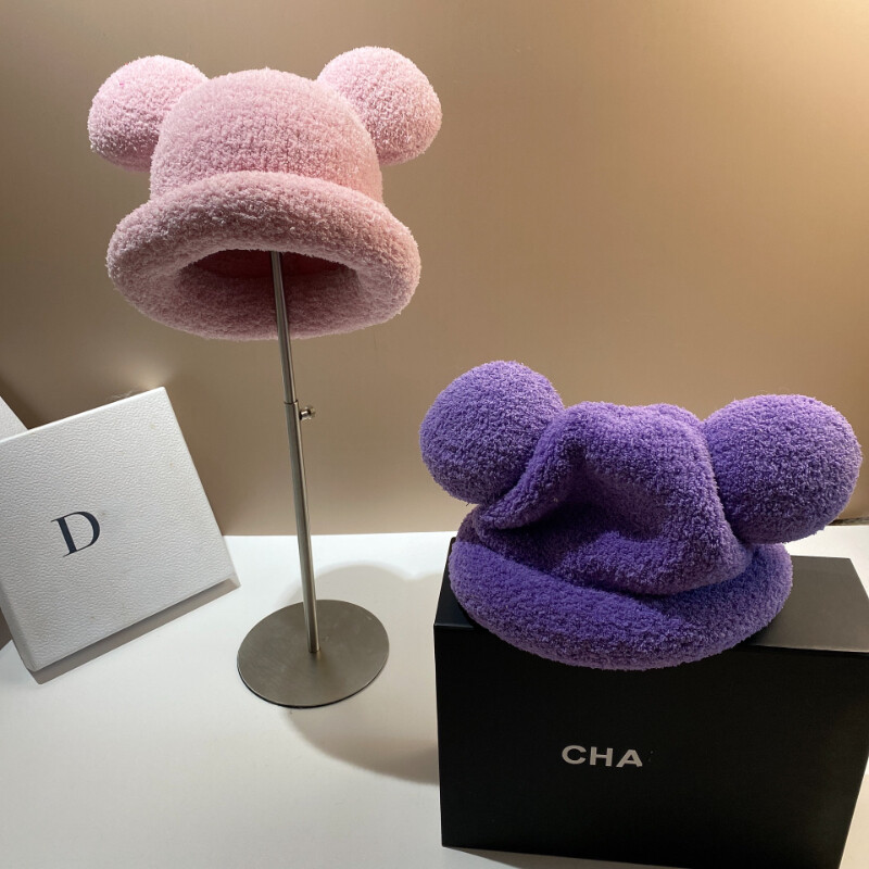 2024 Moda Toamna Iarna Pălărie de găleată caldă Urs Ureche Minge Pălărie de pescar de pluș Încălzitor moale Pălărie de bazin groasă Pălărie de găleată de protecție