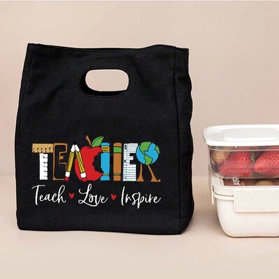 Binecuvântat Învățător Geantă funcțională pentru prânz, geantă portabilă izolată din pânză Bento, geantă termică pentru școală, pentru depozitarea alimentelor Cel mai bun cadou