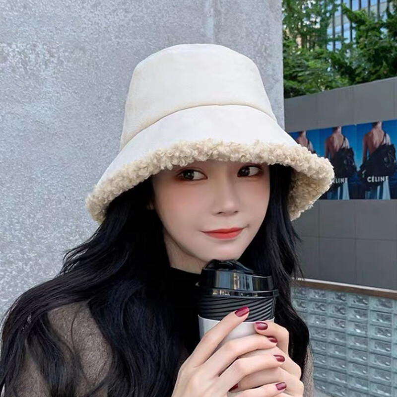 Pălărie coreeană de pluș pentru femei, iarnă, culoare solidă, fete, pescar, șapcă, femei, îngroșă, caldă, lână de miel, șapci Panama