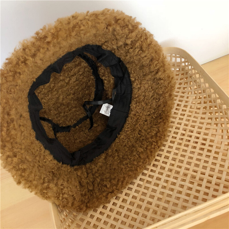 Pălărie coreeană de pluș pentru femei, iarnă, culoare solidă, fete, pescar, șapcă, femei, îngroșă, caldă, lână de miel, șapci Panama