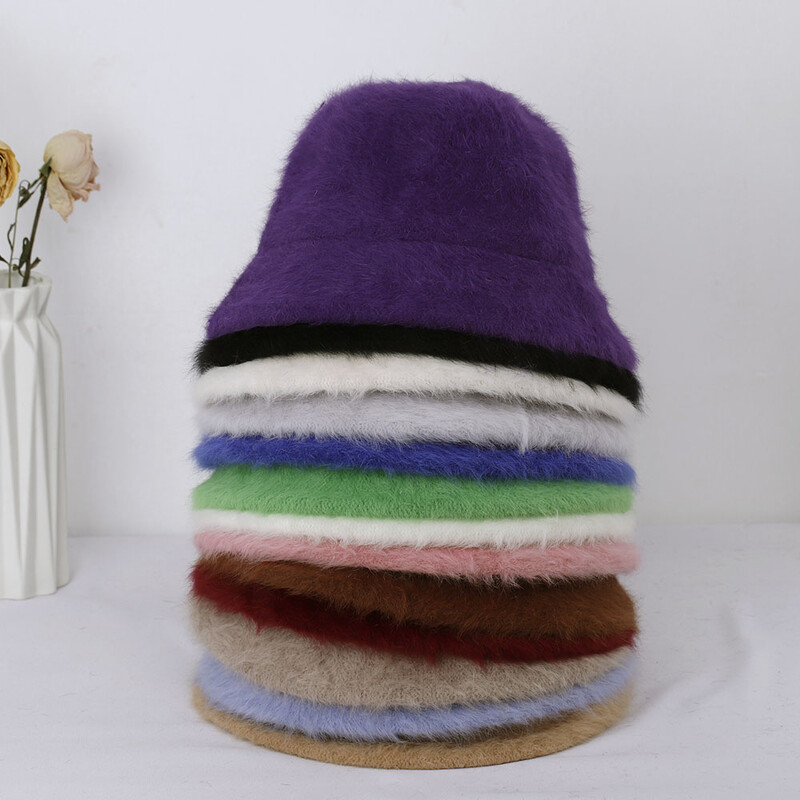 2022 de iarnă pentru femei, de culoare uni, pălărie de blană de iepure, pălărie de pescar, cu bazin încrucișat, pentru transport gratuit