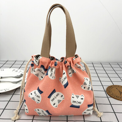 Geantă japoneză drăguță Bento Tote Genți de prânz din pânză Geantă cu șnur de desene animate cu șnur pliabil pentru două cutii de prânz