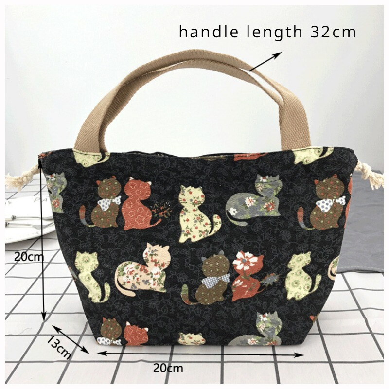 Geantă japoneză drăguță Bento Tote Genți de prânz din pânză Geantă cu șnur de desene animate cu șnur pliabil pentru două cutii de prânz