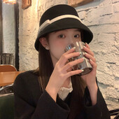 Pălărie Vintage Toamnă Iarnă cu fundă franceză Pălărie de găleată pentru femei Moda Elegantă, Dulce, Căldură Pălărie De Pâslă Cu Forma Îndoită