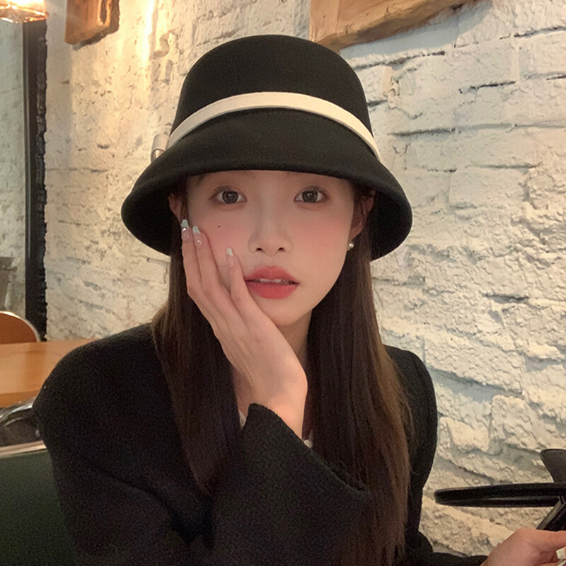 Pălărie Vintage Toamnă Iarnă cu fundă franceză Pălărie de găleată pentru femei Moda Elegantă, Dulce, Căldură Pălărie De Pâslă Cu Forma Îndoită