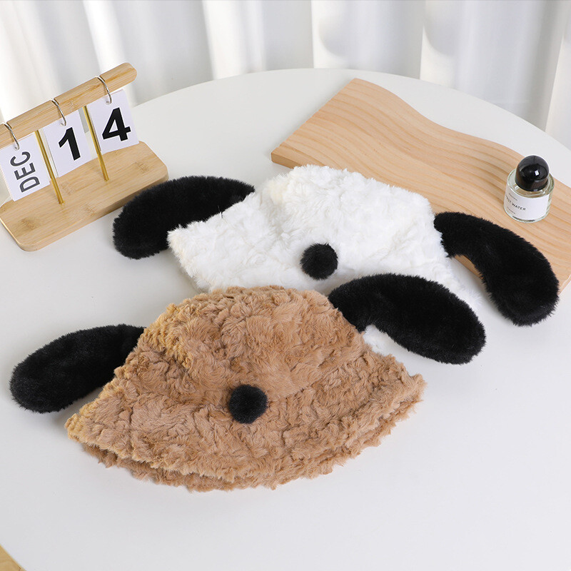 Fete Toamnă Iarnă Cățeluș Oală de pluș Pălărie de găleată Desene Animat Animal de companie ureche lungă Căldură drăguță Pălărie de pescar pufoasă