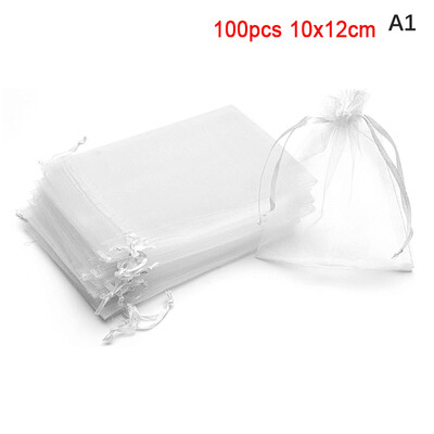 100 bucăți colorate din organza cu șnur pungi de ambalare pentru bijuterii, pungi de depozitare pentru cadouri de nuntă, pungi cu șnur 10x12cm/10x15cm/13x18cm