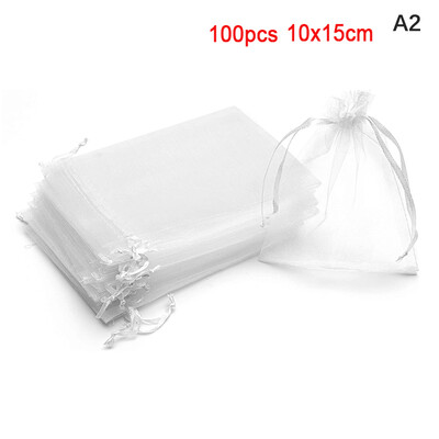 100 bucăți colorate din organza cu șnur pungi de ambalare pentru bijuterii, pungi de depozitare pentru cadouri de nuntă, pungi cu șnur 10x12cm/10x15cm/13x18cm