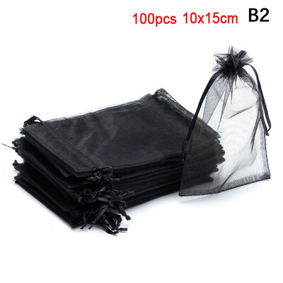 100 bucăți colorate din organza cu șnur pungi de ambalare pentru bijuterii, pungi de depozitare pentru cadouri de nuntă, pungi cu șnur 10x12cm/10x15cm/13x18cm