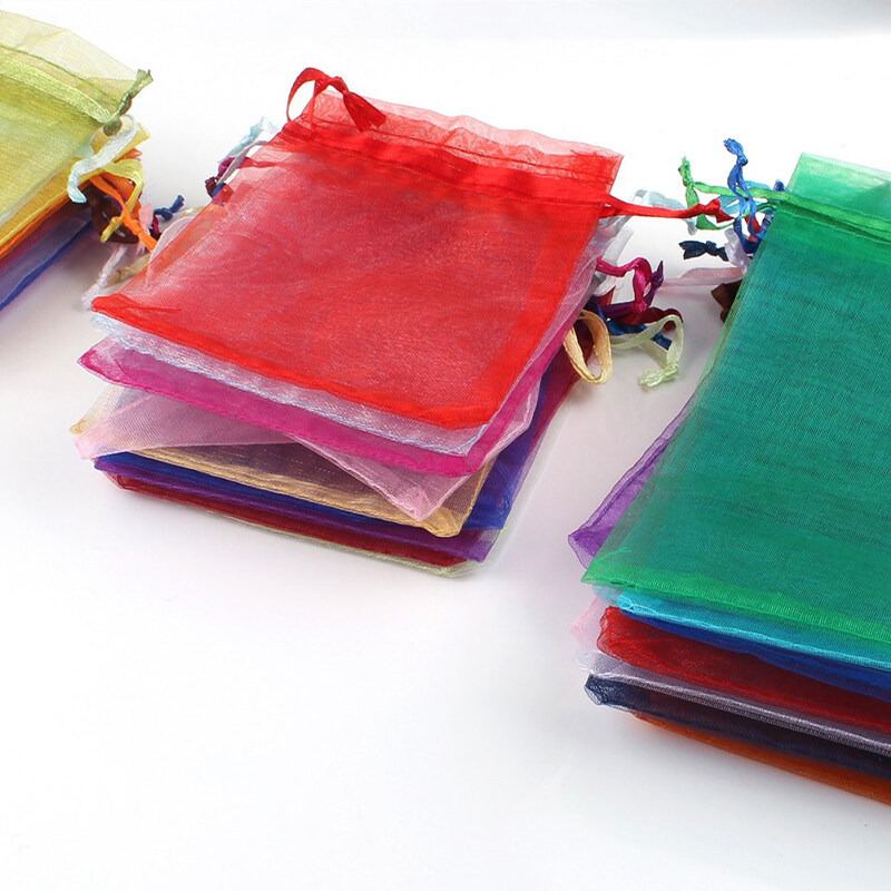 100 bucăți colorate din organza cu șnur pungi de ambalare pentru bijuterii, pungi de depozitare pentru cadouri de nuntă, pungi cu șnur 10x12cm/10x15cm/13x18cm