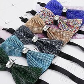 Мъжка луксозна папийонка с блясък на диамант, папионка с пеперуда, вратовръзка с яка с кристални кристали Готина сватбена папийонка за официално парти