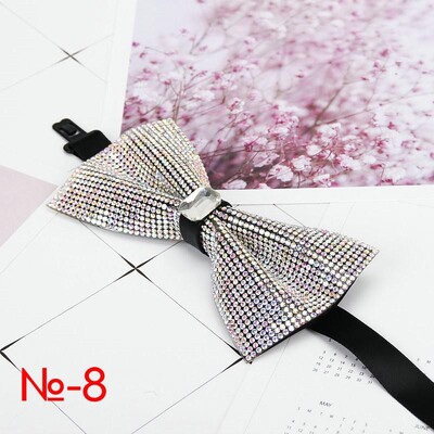 Мъжка луксозна папийонка с блясък на диамант, папионка с пеперуда, вратовръзка с яка с кристални кристали Готина сватбена папийонка за официално парти