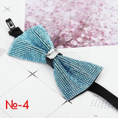 Мъжка луксозна папийонка с блясък на диамант, папионка с пеперуда, вратовръзка с яка с кристални кристали Готина сватбена папийонка за официално парти