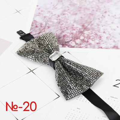 Мъжка луксозна папийонка с блясък на диамант, папионка с пеперуда, вратовръзка с яка с кристални кристали Готина сватбена папийонка за официално парти