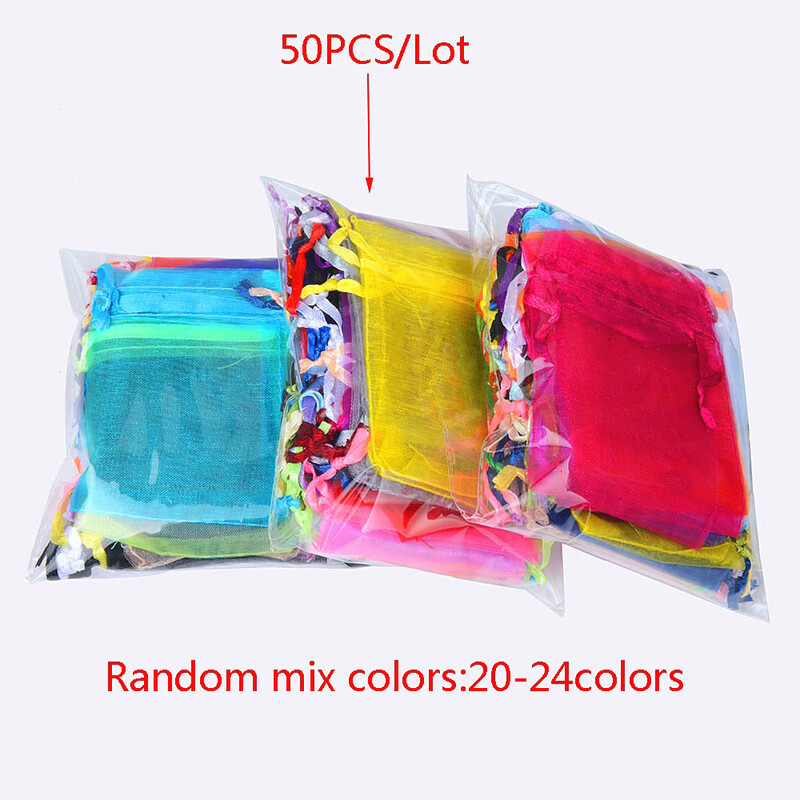 50 kom/lot 5x7 cm Candy mala organza vrećica s uzicom za prstenje i nakit