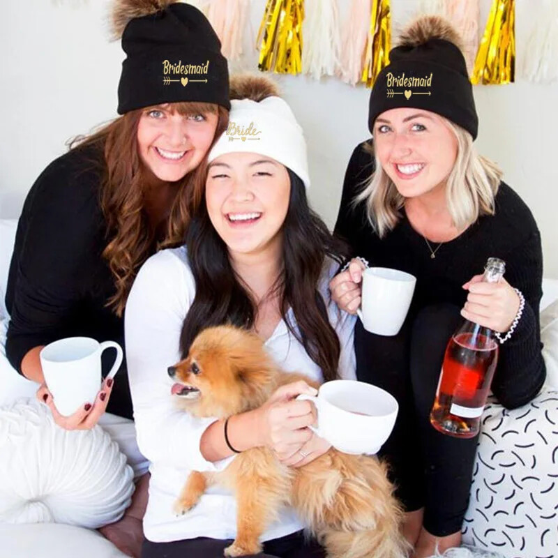 Domnișoară de onoare Bride to be Pom Pom pălărie caldă Căciulă Burlac Petrecere de iarnă Nuntă logodna Nupțială duș Decor cadou favor