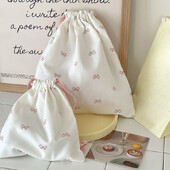 Geantă de depozitare cu șnur pentru îngrijirea pielii, cu imprimeu cu fundiță roz, drăguț